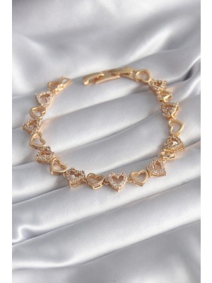 MiraLive 316L Çelik Gold Renk Zirkon Taşlı Kalp Model Vıp Seri Kadın Bileklik - TJ-BB5847