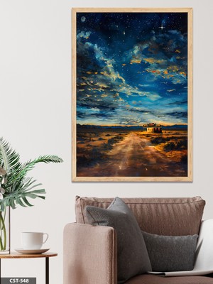 Evine Moda Yıldızlı Gece Tek Parça Ahşap Çerçeveli Tablo