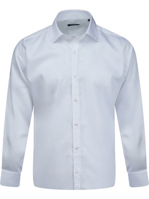 Hatemoğlu Beyaz Klasik Fit Slim Yaka 100% Pamuk Uzun Kollu Saten Gömlek