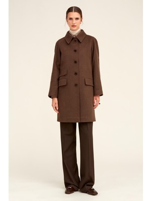 Hatemoğlu Saykı Woman Kahverengi Dinamik Fit Bebe Yaka Kaşe Manto