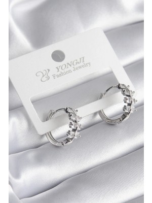 MiraLive Pirinç Gümüş Renk Zirkon Taşlı Kadın Küpe - TJ-BKP8355