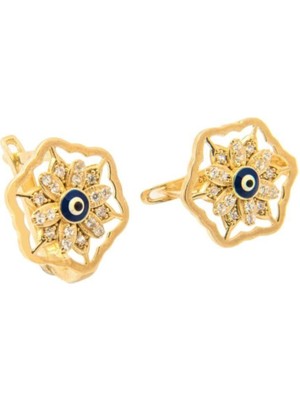 Altın Nazar Boncuklu 8 Ayar Küpe A4098