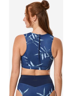 Decathlon Olaian Kadın Göğüs Pedli Yuvarlak Yaka Bikini Üstü - Lacivert - Palmiye Desenli - Carla