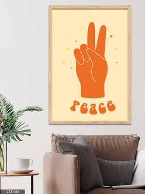 Evine Moda Barış Işareti El Illüstrasyon Tek Parça Ahşap Çerçeveli Tablo