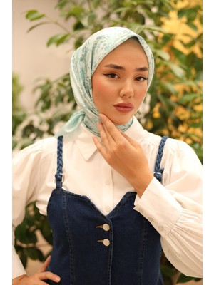 Silk Home Kadın Su Yeşili Geometrik Desen Parlak Shiny Eşarp 75007-41