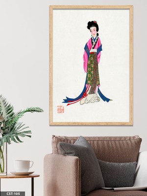 Evine Moda Geleneksel Kıyafetli Kadın Illüstrasyon Tek Parça Ahşap Çerçeveli Tablo