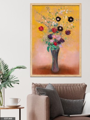 Evine Moda Vazoda Çiçek Buketi Tek Parça Ahşap Çerçeveli Tablo