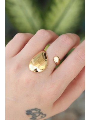 MiraLive Pirinç Gold Renk Ayarlanabilir Iri Bombeli Yüzük - TJ-BYK3178