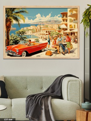 Evine Moda Yaz Tatili Tek Parça Ahşap Çerçeveli Tablo