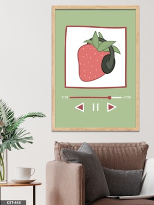 Evine Moda Kulaklıklı Çilek Tek Parça Ahşap Çerçeveli Tablo