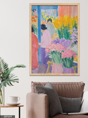 Evine Moda Gerrit Albertus Bereker Flower Market Tek Parça Ahşap Çerçeveli Tablo