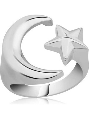 Gümüş Ay Yıldız Yüzük