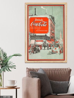 Evine Moda Kırmızı Coca-Cola Fabrikası Tek Parça Ahşap Çerçeveli Tablo