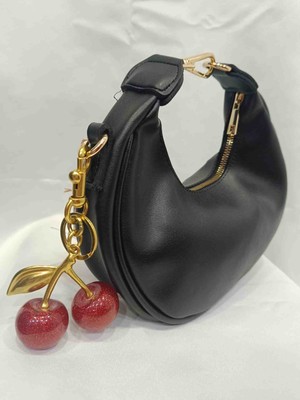 Zynp Kadın Cherry Charm'lı Gold Tokalı Mini El ve Omuz Çantası