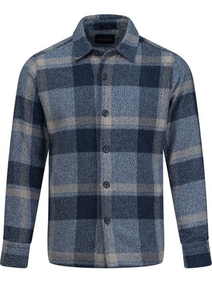 Hatemoğlu Mavi Regular Fit Shacket Uzun Kollu Pamuklu Kareli Gömlek