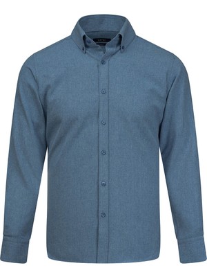 Hatemoğlu Mavi Slim Fit Düğmeli Yaka Pamuklu Uzun Kollu Spor Gömlek