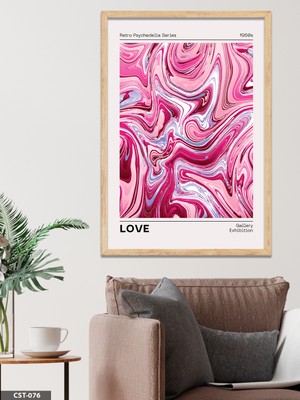 Evine Moda Pembe Mermer Desen Love Yazılı Tek Parça Ahşap Çerçeveli Tablo