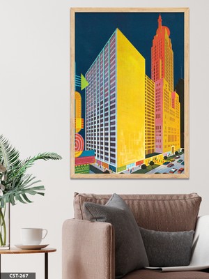 Evine Moda Neon Metropol Tek Parça Ahşap Çerçeveli Tablo