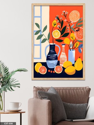 Evine Moda Illüstrasyon Natürmort Tek Parça Ahşap Çerçeveli Tablo