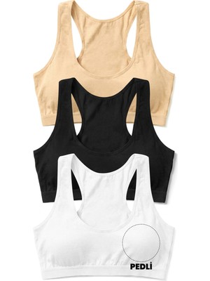 Öts Kız Çocuk Büstiyer 3'lü Kalın Askılı, Sporcu Kesim, Pedli (%96 Pamuk - %4 Elastan)