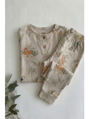 Cigit Animal Desenli Pijama Takım 1-5 Yaş Bej