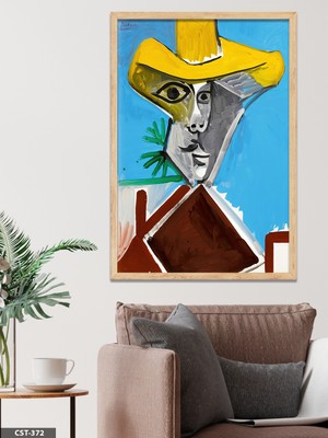 Evine Moda Pablo Picasso Sarı Şapkalı Portre Tek Parça Ahşap Çerçeveli Tablo