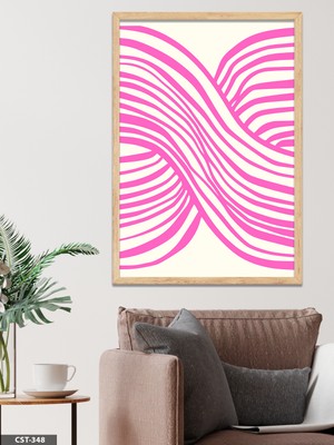 Evine Moda Pembe Çizgili Tek Parça Ahşap Çerçeveli Tablo