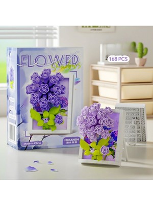 Çerçeveli Mor Ortanca Yapı Blok Dekor | Sonsuz Çiçek | Masaüstü Hediyelik