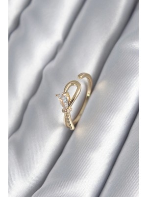 MiraLive Pirinç Gold Renk Zirkon Taş Detay Kurdele Model Kadın Yüzük - TJ-BYK2991