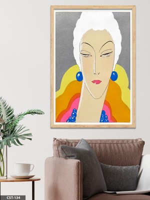 Evine Moda Renkli Yüz Portresi Illüstrasyon Tek Parça Ahşap Çerçeveli Tablo