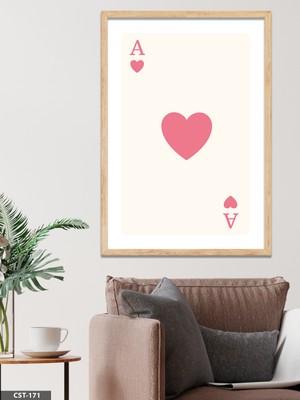 Evine Moda Kupa Ası - Açık Kırmızı Tek Parça Ahşap Çerçeveli Tablo