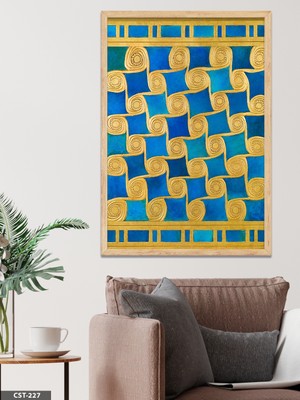 Evine Moda Mavi Altın Spiral Tek Parça Ahşap Çerçeveli Tablo