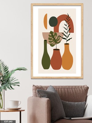 Evine Moda Toprak Tonları 3 Vazo Tek Parça Ahşap Çerçeveli Tablo