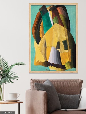 Evine Moda Sarı-Yeşil Tonlarda Soyut Figür Tek Parça Ahşap Çerçeveli Tablo