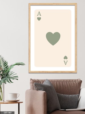 Evine Moda Açık Yeşil Kupa Ası Tek Parça Ahşap Çerçeveli Tablo