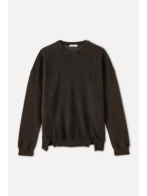 Dikiş Detaylı Bisiklet Yaka Sweatshırt