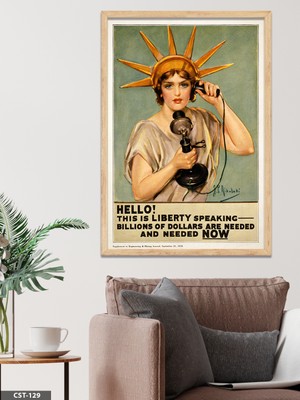 Evine Moda Özgürlük Anıtı Illüstrasyon Statue Of Liberty Tek Parça Ahşap Çerçeveli Tablo