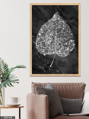 Evine Moda Gümüş Yaprak Tek Parça Ahşap Çerçeveli Tablo