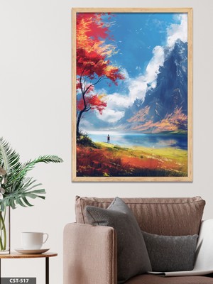 Evine Moda Sonbahar Manzara Tek Parça Ahşap Çerçeveli Tablo