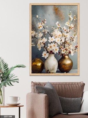 Evine Moda Çiçekli Tablo Tek Parça Ahşap Çerçeveli Tablo