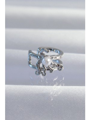 MiraLive Pirinç Gümüş Renk Incili Ahtapot Earcuff Küpe - TJ-BKP9332