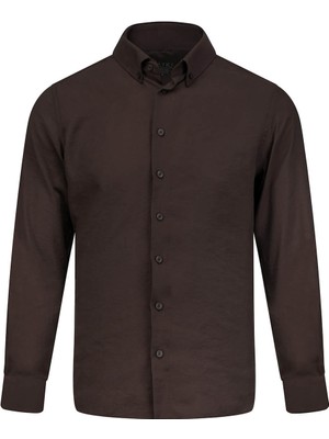 Hatemoğlu Kahverengi Comfort Fit Düğmeli Yaka Uzun Kollu Gömlek