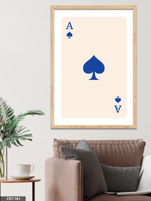 Evine Moda Maça Ası - Koyu Mavi Tek Parça Ahşap Çerçeveli Tablo