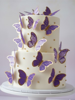 Deniz Party Store Gold Varaklı Mor 3 D 21 Li Kelebek Sticker Balon Pasta Süsü