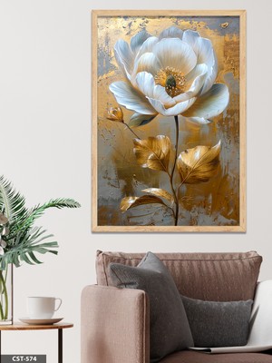 Evine Moda Beyaz Çiçek Tek Parça Ahşap Çerçeveli Tablo