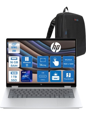 Hp Omnibook x Flip 2-In-1 Intel Core Ultra 5 226V 16GB 1tb SSD Intel Arc 130V Gpu 14" Wuxga IPS 400NITS Dokunmatik Windows 11 Home Gaming Bilgisayar BS9Y0EAH10 + Zettaçanta