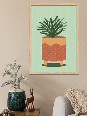 Evine Moda Vazoda Yeşil Çiçek Tek Parça Ahşap Çerçeveli Tablo