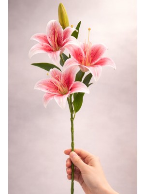 Alshop Premium Kalite Yapay 3 Çiçekli Tohumlu Islak Dokulu Zambak Lilyum Demeti