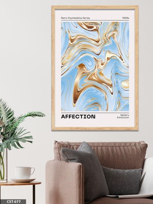 Evine Moda Mavi Mermer Desen Affection Yazılı Tek Parça Ahşap Çerçeveli Tablo