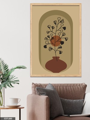 Evine Moda Kahverengi Vazoda Siyah Çiçek Tek Parça Ahşap Çerçeveli Tablo